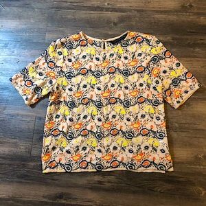Zara crochet floral boho short sleeve top sz S